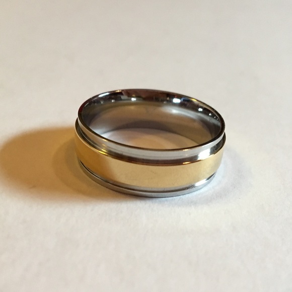 Stainless Steel and Gold Men's Wedding Band - Picture 2 of 4